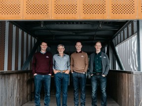 Derek Oland, CEO of Moosehead Breweries, says succession planning is underway at the brewery. Pictured, from left to right, are Andrew Oland, Derek Oland, Patrick Oland, and Matthew Oland.