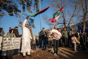 Protesters in the ‘Save the Children of Gaza’ rally in downtown Fort McMurray on November 12, 2023. Vincent McDermott/Fort McMurray Today/Postmedia Network