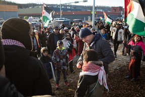 Protesters in the ‘Save the Children of Gaza’ rally in downtown Fort McMurray on November 12, 2023. Vincent McDermott/Fort McMurray Today/Postmedia Network
