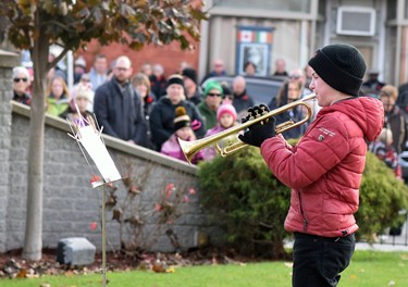 Andrew Seebach, 12, of St. Marys, played Last Post and Reveille during the Legion Remembance Day ceremony Nov. 11 at the downtown cenotaph. ANDY BADER/MITCHELL ADVOCATE