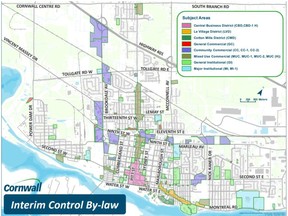 Cornwall map of interim control bylaw notice for emergency shelters