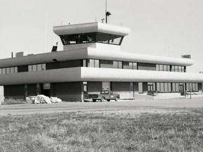 1984.1400.005 – New two-storey Peace River Airport terminal building, August 15, 1984, three weeks before official opening September 9. Although taking a couple of years getting it off the ground to construction completion, the building received accolades for its design and projected need fulfilment.
