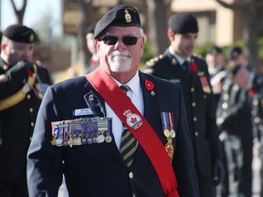 Remembrance Day parade marshal Bill Chafe prepares for the parade to Sarnia's cenotaph Nov. 11, 2023.