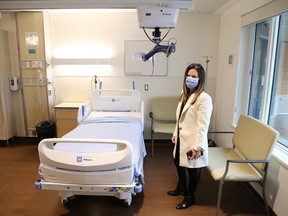 Melanie Briscoe, administrative director for Health Sciences North's North East Specialized Geriatric Centre, provides a tour of the Acute and Reactivation Care Centre at the centre opening in Sudbury, Ont. on Tuesday November 7, 2023.