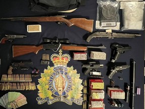 Guns and drugs seized by police in Moncton in October 2022.