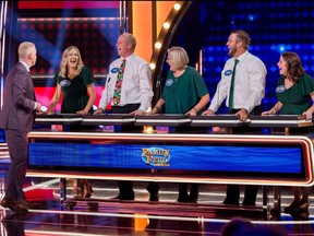 The Rae family from St. Marys will appear in an episode of Family Feud Canada airing Feb. 12. Pictured from left are host Gerry Dee, Natasha Banks, Don Rae, Kathy Rae, Brent Rae and Shauna Rae.