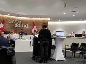 Corporate Services director Kate Allan presents staff's draft budget for Owen Sound council's preliminary consideration Friday, Dec. 1, 2023. (Scott Dunn/The Sun Times/Postmedia Network)