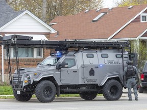 London police deployed the light-armoured vehicle to the scene of an investigation on Springbank drive in 2021. (Free Press file photo)