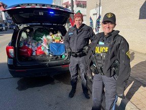The OPP was filling cruisers this weekend with food for area food banks including Mattawa