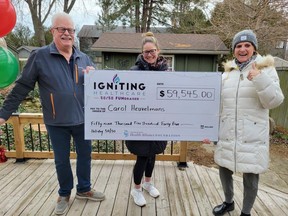 Carol Heuvelmans, right, winner of the Igniting Healthcare Holiday 50/50's grand prize jackpot of $59,545, poses here with husband Leo and daughter Courtney.  (Supplied photo)
