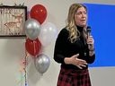 Early ON Child and Family Center SD&G manager Laurie Legue, delivering remarks at the 20th anniversary wine and cheese celebration. Photo on Thursday, December 21, 2023, in Cornwall, Ont. Todd Hambleton/Cornwall Standard-Freeholder/Postmedia Network