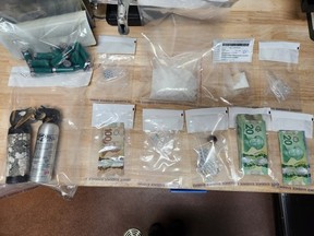 Mayerthorpe RCMP seized substances they suspect are fentanyl, cocaine and methamphetamine as well as mace, ammunition and cash from a vehicle on Christmas Eve.