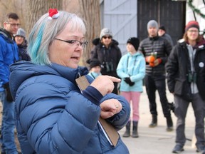Anne Goulden, of the Lambton Wildlife Young Naturalists, describes a titmouse, one species young birders might spot in Canatara Park, at a past Christmas Bird Count for Kids. Registration is being taken for this year's bird count being held Dec. 30. (Files)