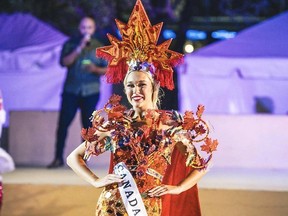 Aalanna Ramona Rusnak from Courtland, Ont. wears her Canadian costume during the 2023 Miss Teen Mundial pageant in Curacao. SUBMITTED