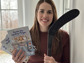 Local author Jenna Prestidge recently released the first three Rosie the Hockey Player books, a children's book series following a young female hockey player's journey through the sport she loves. Photo supplied.