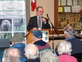 Beef Farmers of Ontario president Jack Chaffe provides his provincial update during Beef Day at Grey Bruce Farmers' Week at the Elmwood Community Centre on Wednesday, January 4, 2022.
