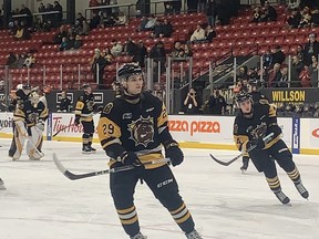 Brantford Bulldogs forward Zakary Lavoie (29) made his debut for the team at the civic centre on Friday, scoring twice in a game against the Ottawa 67's. Lavoie was acquired at the trade deadline. Expositor Staff