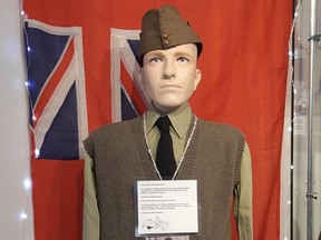 A sleeveless vest knitted by a Canadian woman during the Second World War is among several homemade items being displayed by the New Brunswick Military History Museum at its Knitting: Remembrance and Recognition exhibit until the end of February.
