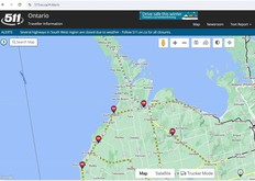 Online 511 road condition map showing Grey-Bruce on Sunday, Jan. 14, 2024. (The Sun Times/Postmedia Network)