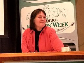 Amy Stein shared her farm co-ownership model at Grey Bruce Farmers' Week Monday, Jan. 8, 2024 in Elmwood, Ont. (Scott Dunn/The Sun Times/Postmedia Network)