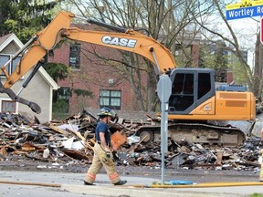 The Black Walnut Bakery and Cafe on Wortley Road in London was demolished after an overnight fire ripped through the building and left it structurally unsound, fire officials said on Sunday, April 16, 2023. (Dale Carruthers/The London Free Press)