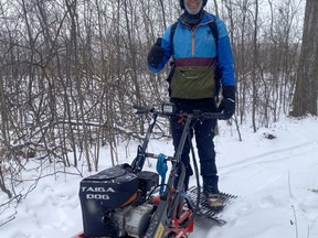 Colin Hafer shows off the FSTA's new trail groomer.