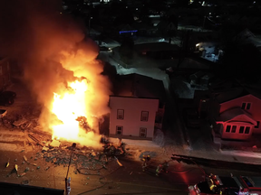 This is an image taken by a drone operator of Wednesday's fire in Capreol. Supplied