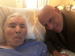 KAYO boxing club manager Floyd Porter, right, sang for legendary fighter George Chuvalo at a Toronto nursing home in December 2023. Supplied Photo