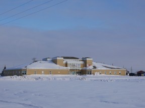 Large building on snowy ground