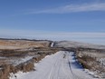 Snowy winding road on the prairie