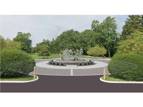 An artist's drawing shows a veterans monument the Byron-Springbank Legion Branch wants to build in a roundabout in Springbank Park. (Supplied photo)