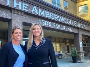 Amy Delongchamp (left) and Justine Landry are glad to welcome anyone, anytime, who wants to explore The Amberwood Suites. Delongchamp is the new site administrator. Coming from Health Sciences North, she is highly organized and proud of the staff and services offered to residents at this very central south end living option. Hugh Kruzel