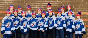 Players from the Sudbury Wolves U13 AAA hockey team pose for a ohoto ahead of their trip to the Quebec International Pee-Wee Hockey Tournament.