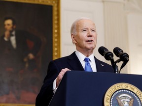 U.S. President Joe Biden speaks at the White House on Feb. 13, 2024.
