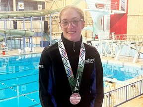 Chatham diver Ava Roffel won a bronze medal at the 2024 Ontario Winter Games in Thunder Bay. (Supplied)