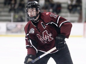 Chatham Maroons' Rorey Elson plays against the St. Thomas Stars at Chatham Memorial Arena in Chatham, Ont., on Sunday, Dec. 10, 2023. (Mark Malone/Chatham Daily News)
