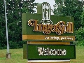 Town of Ingersoll sign in Oxford County.