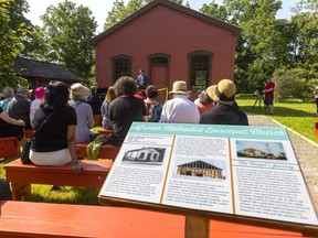 London's fugitive slave chapel, a landmark in local Black history, was opened officially at its new home in Fanshawe Pioneer Village, on Thursday, July 20, 2023. It was moved there 10 months earlier from its former location on Grey Street. (Mike Hensen/The London Free Press)