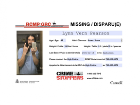Lynn Vern Pearson, 45 years old, was last seen in Saskatoon, Saskatchewan on Dec. 19, 2021.