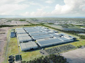 Covering an area the size of 210 soccer fields, Volkswagen's massive new planned electric vehicle battery plant in St. Thomas, shown in this concept image from the company, will be Canada's largest factory complex, employing about 3,000 people and costing $7 billion.