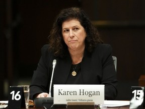 Auditor general Karen Hogan appears as a witness at a House of Commons standing committee on Public Accounts on Parliament Hill in Ottawa on Monday, Feb. 12, 2024.