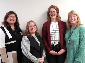 The MindUP mental health program has proven to be a success with elementary school students in the St. Clair Catholic District School Board. The program has been led by Lisa Demers, left, superintendent of education, Amanda McQuarrie and Kristyn Munroe, child and youth workers, student support and wellbeing team and Christine Preece, right, manager, student mental health services. (Supplied)