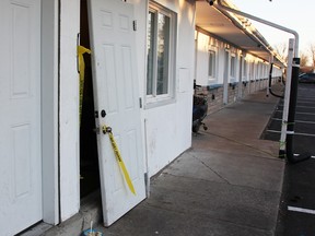 Units 23 and 15 were taped off at the Bluewater Motel in Sarnia Thursday evening as police continued their investigation into a weapons-related call.