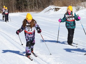 Competitors take part in the Rainbow District School Board’s elementary cross-country ski races at the trails at Walden Cross Country in Naughton, Ont. on Tuesday February 20, 2024. More than 200 skiers from 12 schools participated.