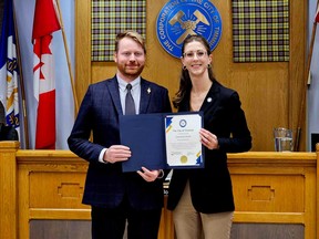 Cameron Grant and Mayor Michelle Boileau of Timmins