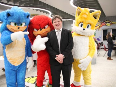 TSO Conductor Josh Wood with Sonic the Hedgehog characters