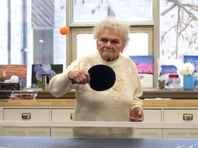 Margaret 'Gretel' Hansel, who celebrated her 98th birthday on Saturday, still enjoys playing table tennis twice a week at the Simcoe Seniors' Centre.  CHRIS ABBOTT