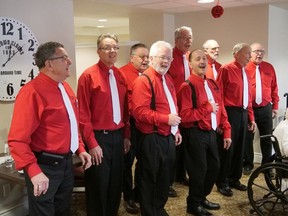 Nine members of Gentlemen of Harmony perform Wednesday, Feb.  14 at Harvest Crossing in Tillsonburg, singing old-time Valentine songs for the residents.  CHRIS ABBOTT