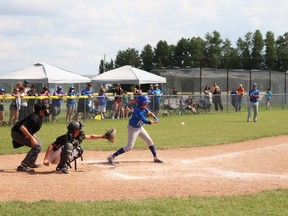 Kole Augot hit the ball for Whitecourt Minor Baseball in a game against Leduc during the 2023 Wind Up at Graham Acres. Representatives of Whitecourt Minor Baseball approached council on Feb. 12 about its hopes for new programs and to ask about the town's plans for Graham Acres.