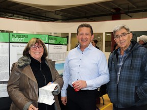 Ratepayers Janice, left, and Adrian Makowecki, right, spoke with Peter Smyl, Whitecourt chief administrative officer, during the town's open house on the 2024 budget. The open house was held at the Allan and Jean Millar Centre on Feb. 27.